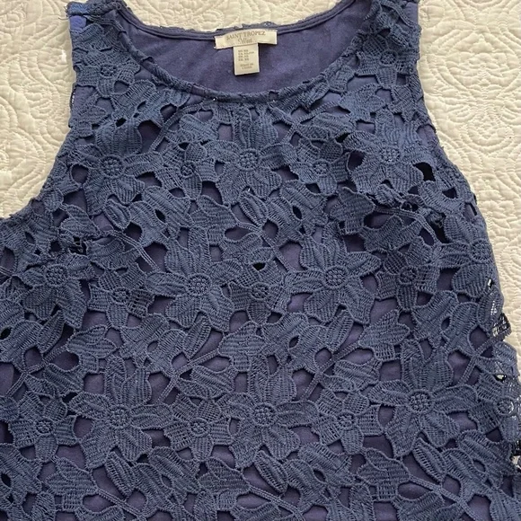 St Tropez West Top Sleeveless Navy Floral Cut Lace Size XS - Picture 4 of 12